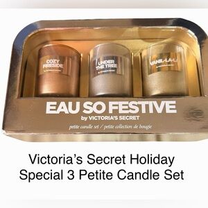 Victoria's Secret Eau So Festive Candle Set 3 Petite Holiday Scented NIB NWT